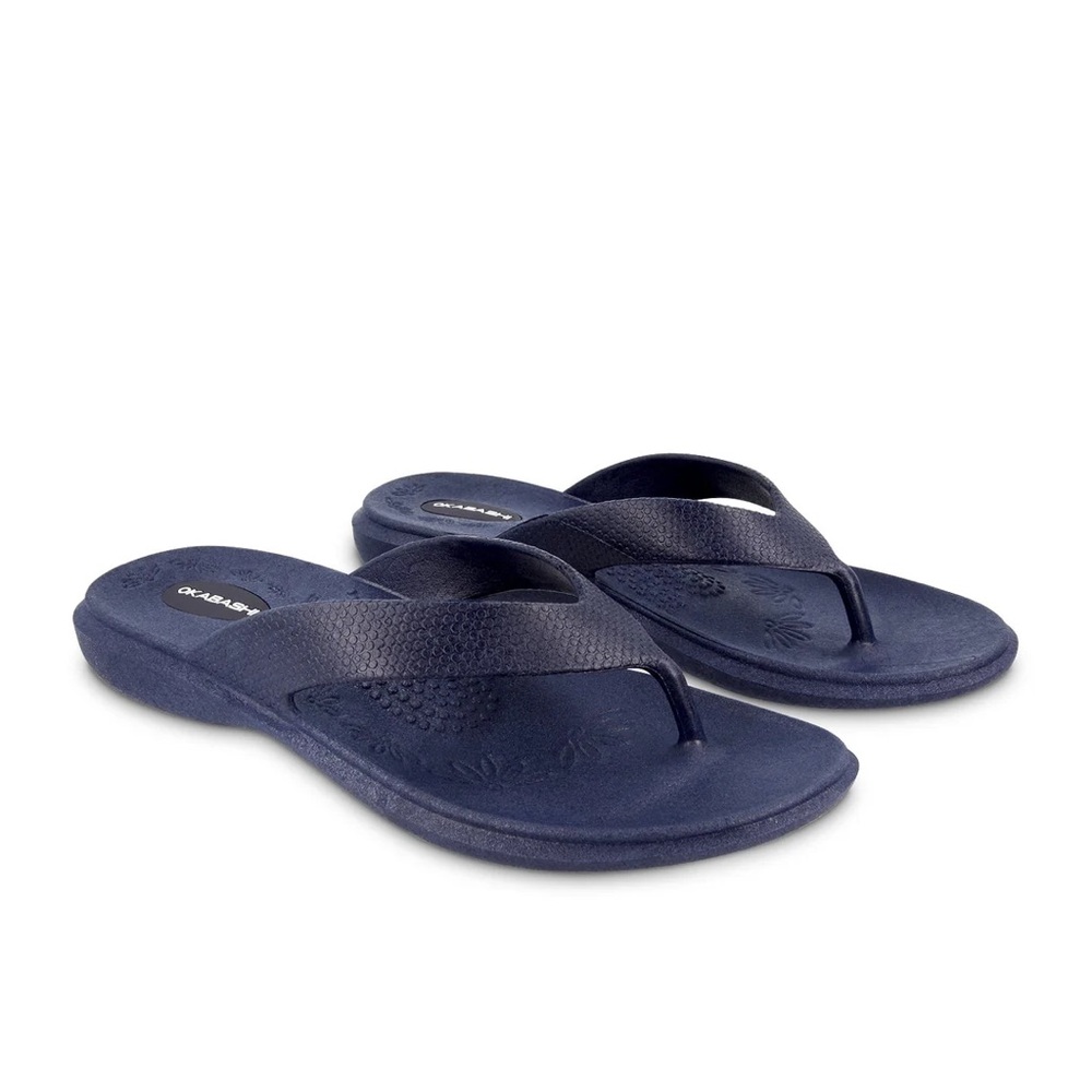Okabashi Blue Maui Flip Flops Arch Support Wedge Recovery ML 8-9 USA Made Vegan